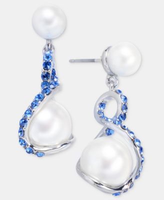 Pav&eacute; & Imitation Pearl Drop Earrings