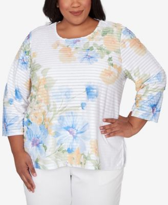Plus Size Classic Placed Floral Stripe Top