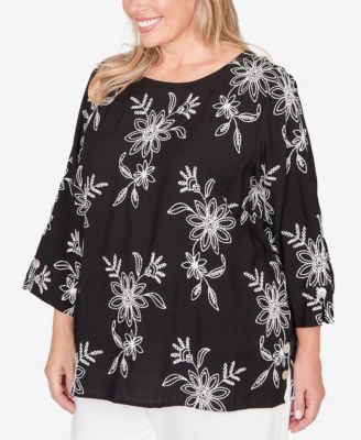 Plus Size Classic Tossed Floral Embroidered Top