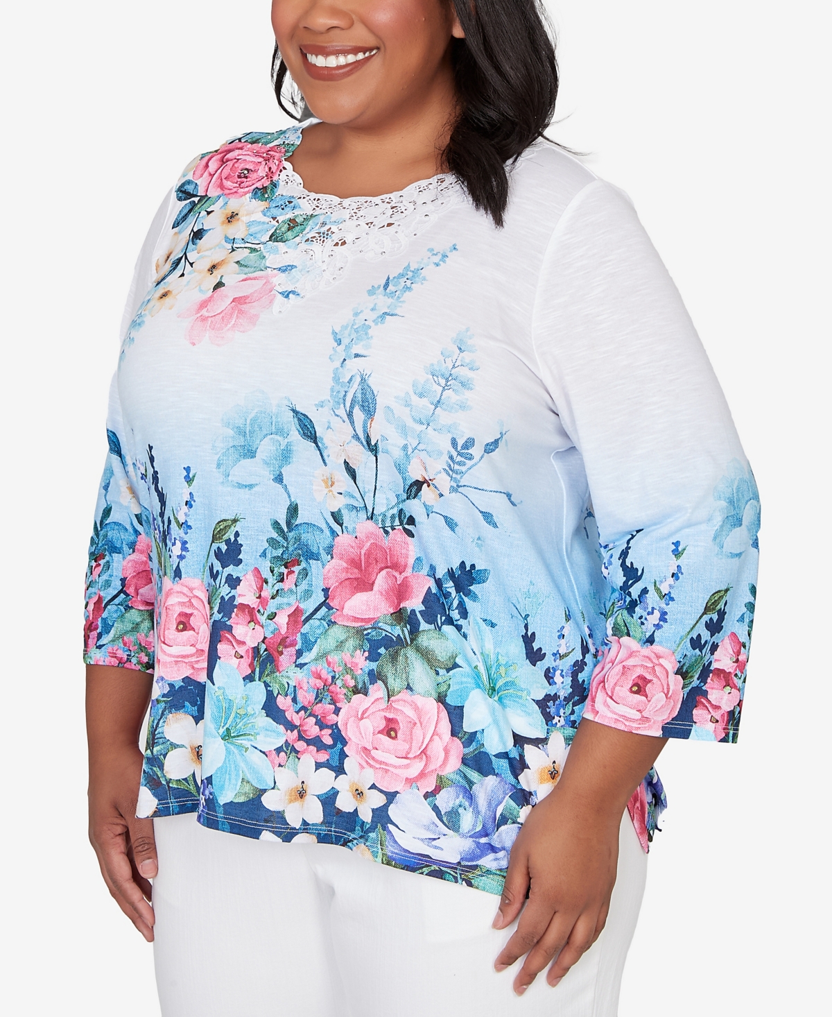 Alfred Dunner Plus Classic Ombre Border Floral Lace Top