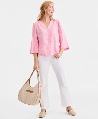 Women's Printed V-Neck 3/4-Sleeve Top