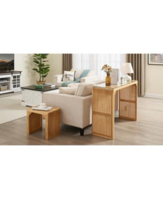 Pine Dining Bench and Table Set with Tempered Glass