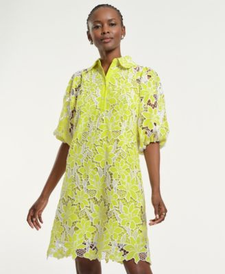 Women's Eyelet Blouson Collared Neck Dress