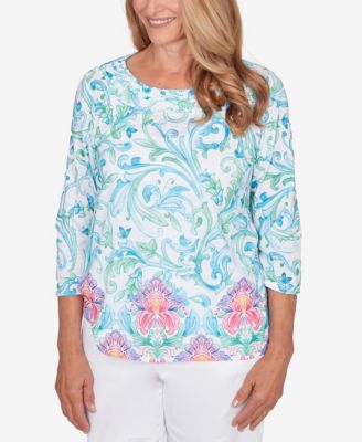 Women's Classic Scroll Border Embellished Neck Top