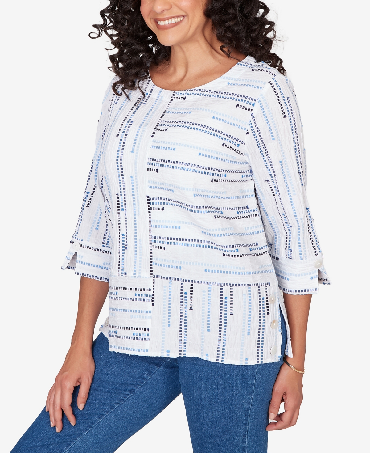 Alfred Dunner Women's Classic Spliced Jacquard Stripe Top
