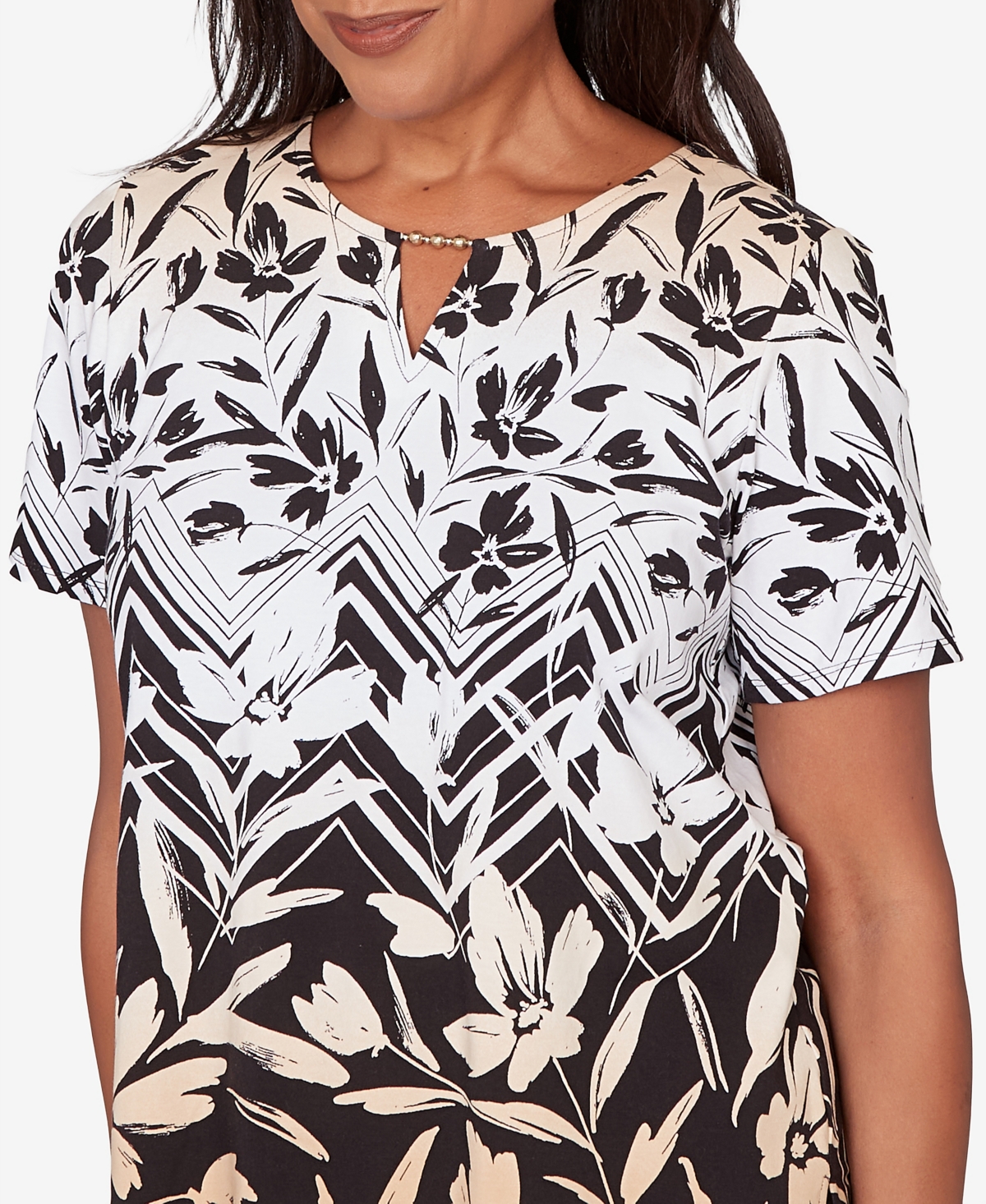 Alfred Dunner Women's Chevron Floral Ombre Print T-Shirt
