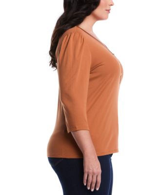 Plus Size Plus Size 3/4 Puff Sleeve V-Neck Top