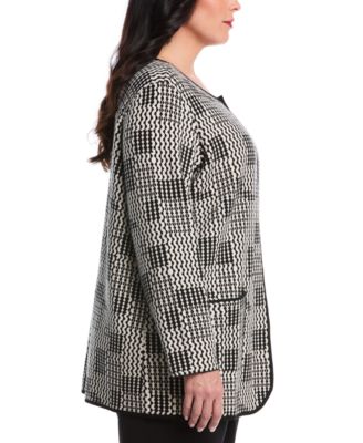 Plus Size Plus Size Geo Patch Pocket Open Long Sleeve Cardigan