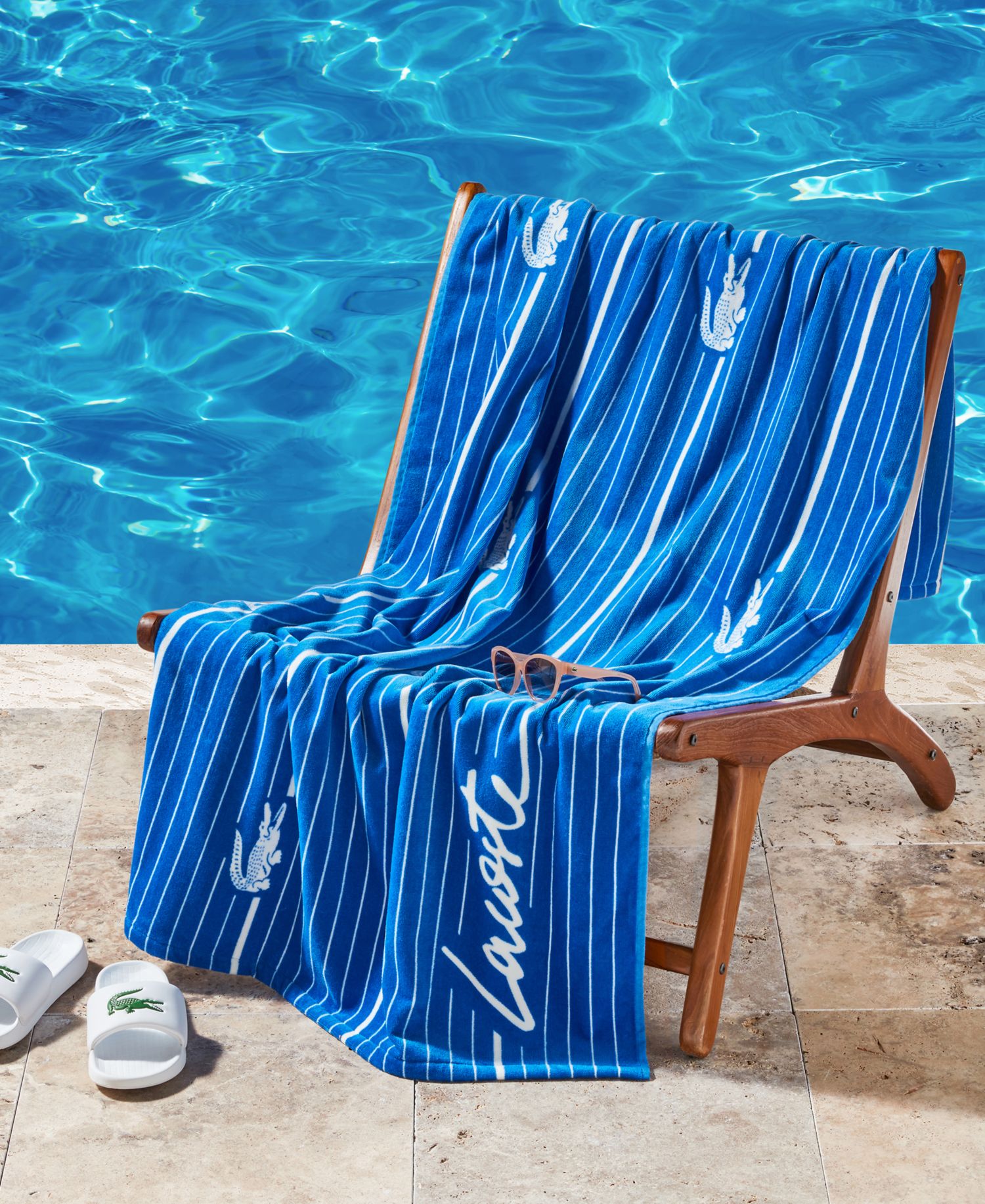 Lacoste Home - Lacoste Crocodile Print Shirting Cotton Beach Towel, 36" x 72" Blue