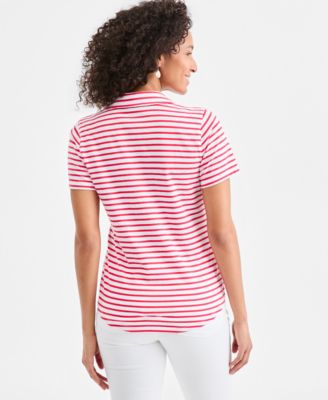 Petite Striped Polo Collared Neck T-Shirt