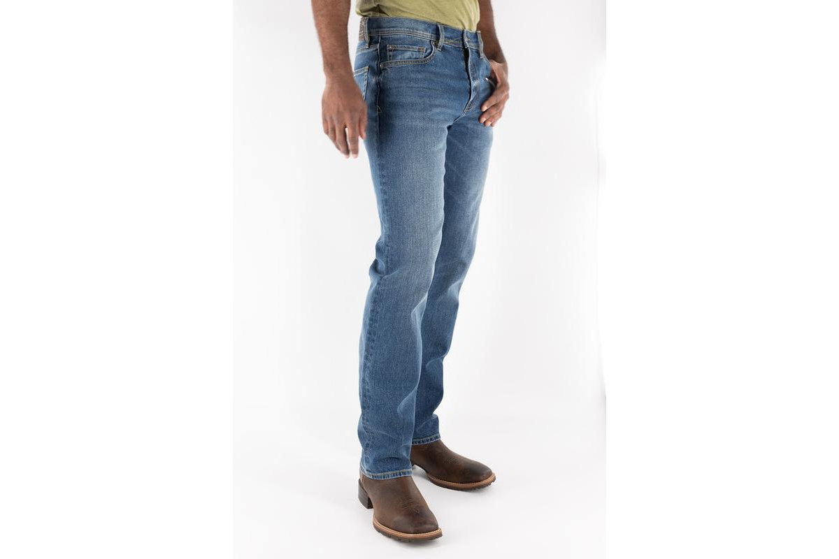 Devil-Dog Dungarees Men's Boot Cut Fit Performance Stretch Denim Jeans, Ash Wash