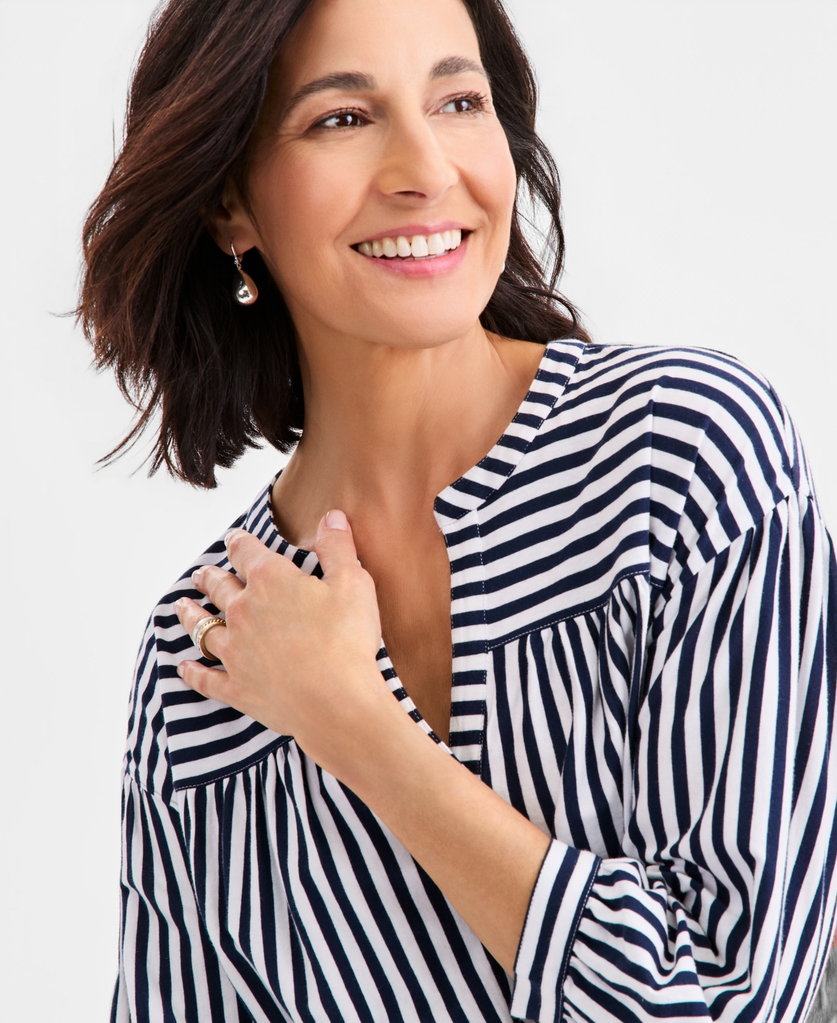 Style & Co Women's Printed 3/4 Sleeve Split-Neck Top, Macy's Exclusive