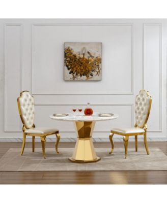 47" Round Marble Dining Table, Gold Base