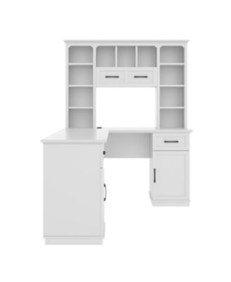 L-Shaped Desk w/ Cabinets, Drawers, Shelves & Flip-Up Storage