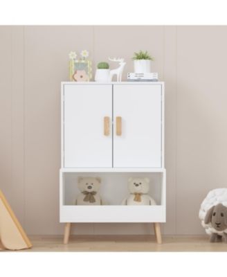 Kids Toy Storage Cabinet - White Wooden Organizer