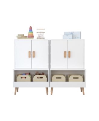 Kids Toy Storage Cabinet - White Wooden Organizer