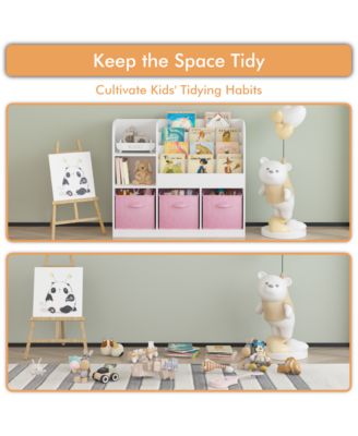 Kids Bookcase with Fabric Drawers - White/Pink