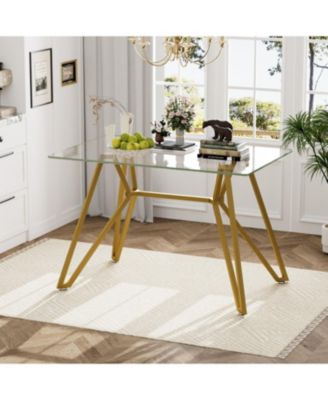 47.3" Rectangular Glass Dining Table - Gold