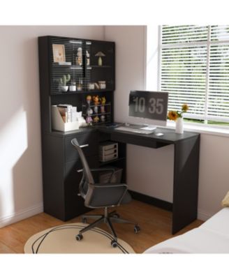 Streamdale L-Shaped Corner Desk with LED, USB, Keyboard Tray - Black