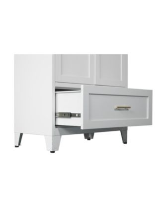  60" Metal Wardrobe Cabinet with Drawer, Hanging Rod & Shelf (White)