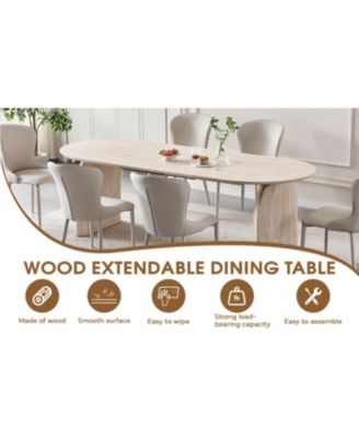 Streamdale Wood Extendable Dining Table, Oval Kitchen Table with Dual-Pillar Design