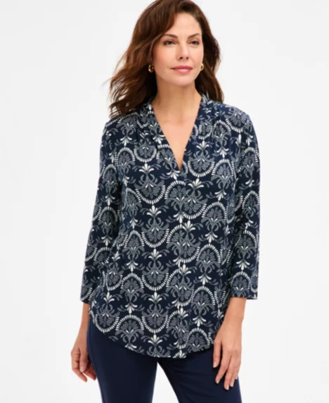 Petite Nature Wallpaper V-Neck Top - Intrepid Blue
