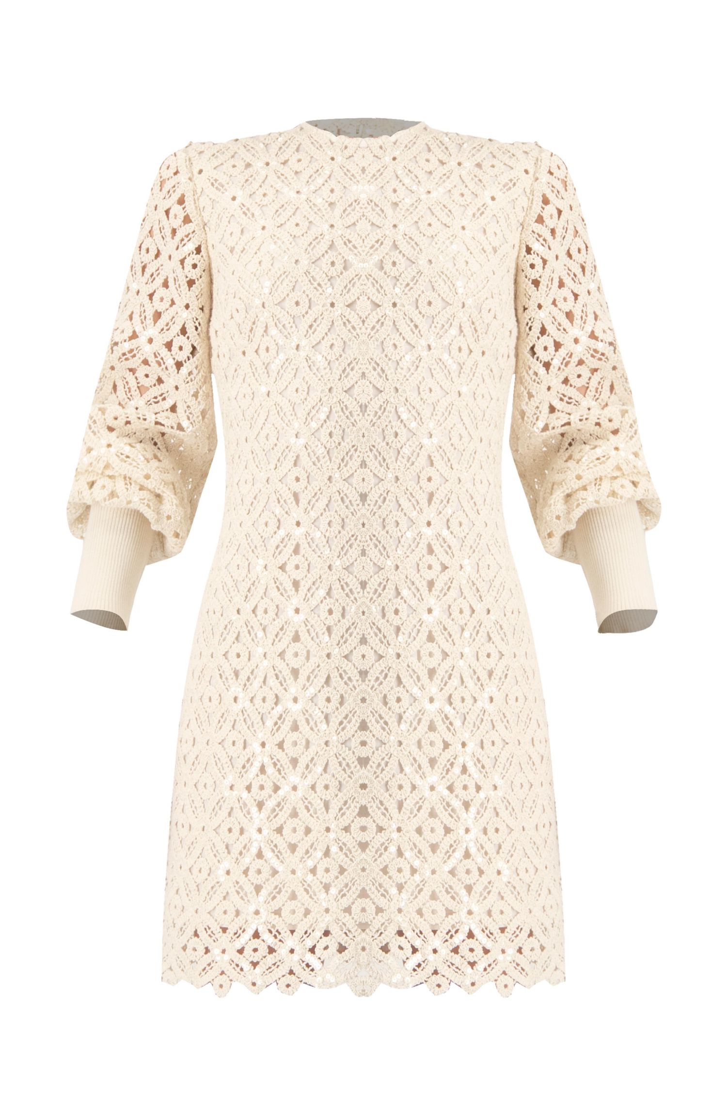 Women's Embroidered Crochet Mini Dress with Sequin Detailing