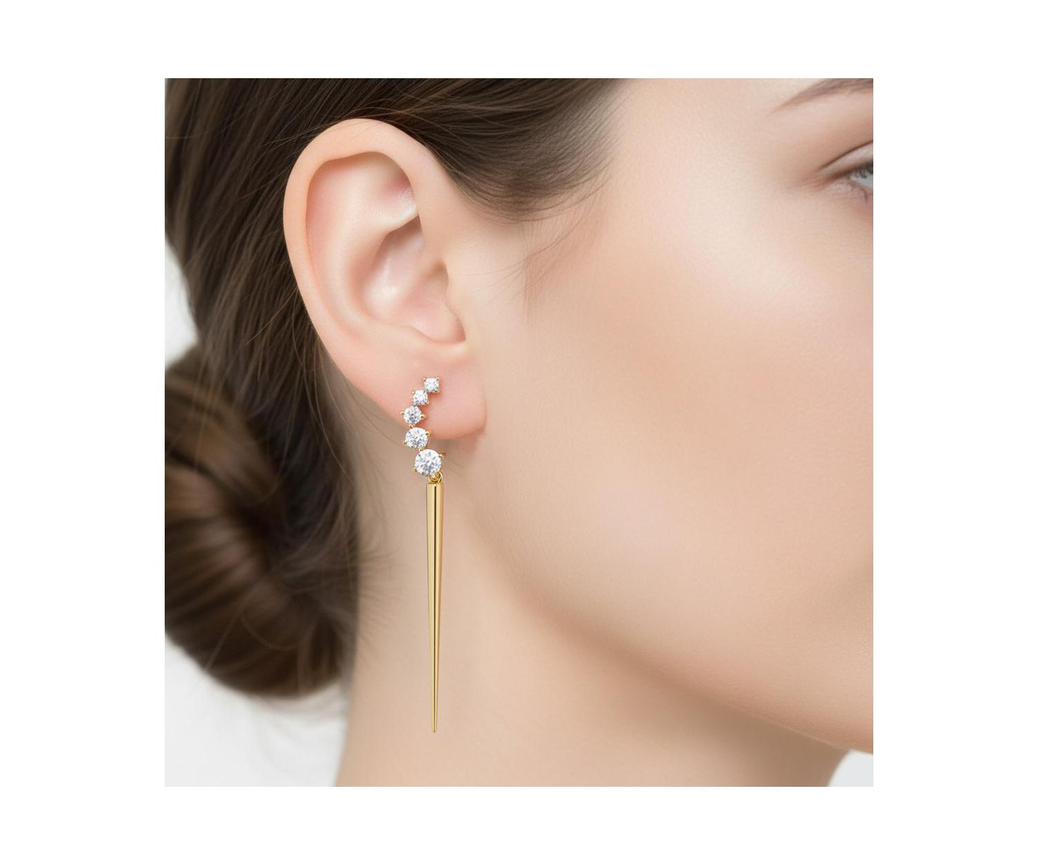 Striking 14K Gold Plated CZ Waterfall Spike Drop Earrings