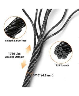 500-ft 1/8" T316 Stainless Steel Cable 7x7 Wire Rope for Deck Railing - Black