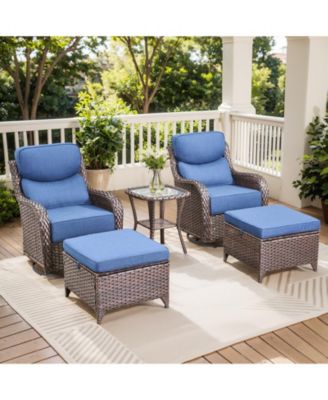 Crescent Swivel Glider All-Weather PE Wicker Patio Conversation Set with Olefin 6 Inch Thick Cushions/Ottoman (5-Piece)