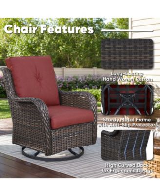 ArcLine Wicker Swivel Glider Outdoor Rocking Chair with CushionGuard Olefin Cushion and Side Table (3-Piece
