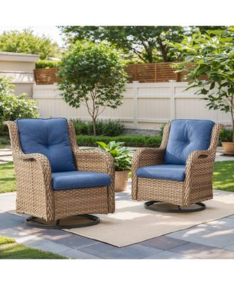 ArcLine Wicker Swivel Glider Outdoor Rocking Chair with CushionGuard Olefin Cushion and Side Table (3-Piece