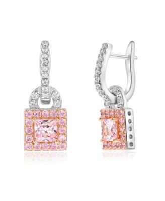 Suzy Levian Sterling Cubic Zirconia Square Halo Drop Dangle Earrings