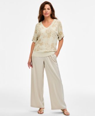 Women's Printed Metallic Roll-Cuff Sweater