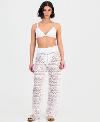 Juniors' Scallop Hem Pants with Tassel Tie