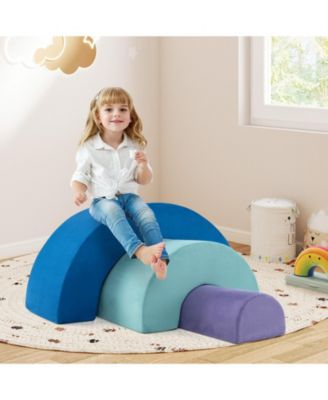Kids Rainbow Foam Climber Set Soft Play Equipment With Washable Suede Covers