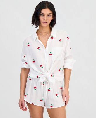 Women's Dolphin Cherry Embroidered Cover-Up Swim Shorts