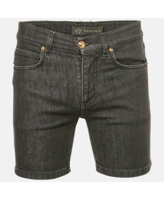 Men's Pre-Owned Balenciaga men Mcqueen Black Logo Embroidered Denim Shorts