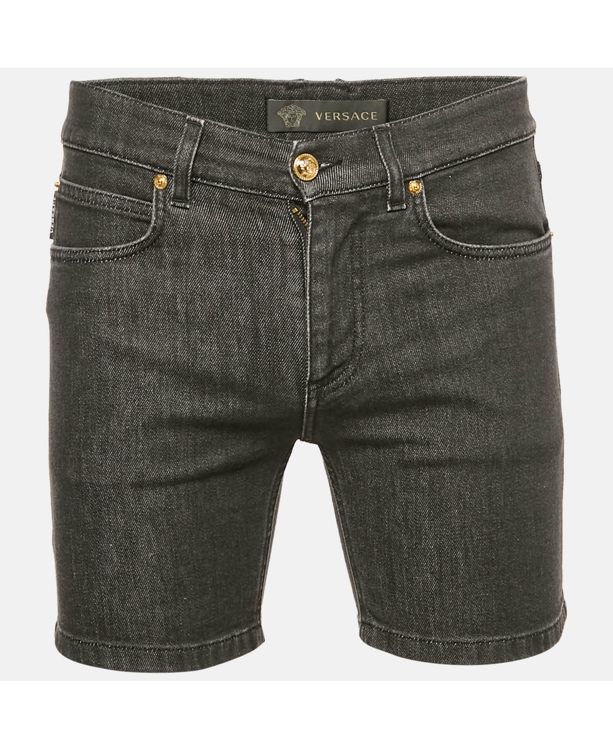 Pre-Owned Versace Men's Pre-Owned Balenciaga men Mcqueen Black Logo Embroidered Denim Shorts