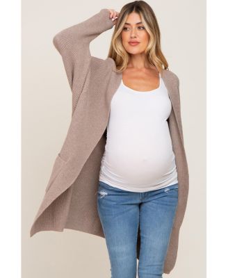 Maternity Taupe Pocketed Knit Cardigan