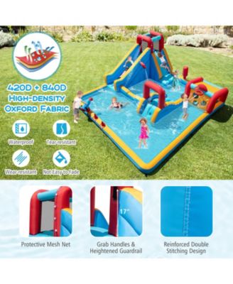 Kids Inflatable Water Slide Park With Dual Slides Climbing Wall And 750W Blower