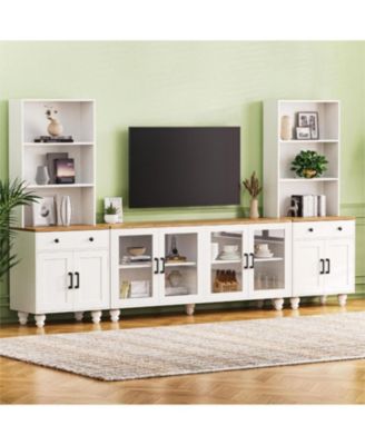 Streamdale Farmhouse TV Stand with Gourd-Shaped Legs & Bookshelves, White