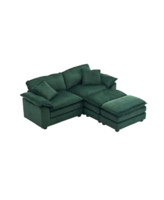 Corduroy 2-Seat Sofa with Pillows & Ottomans - Green