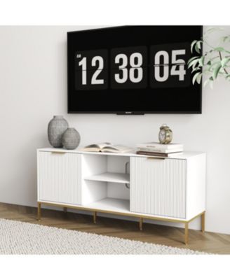 Wave-Door TV Stand with Open & Adjustable Shelves