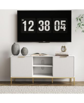 Wave-Door TV Stand with Open & Adjustable Shelves