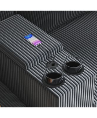 L-Shaped Corduroy Sofa w/ Storage USB & Console