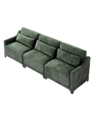 Chenille 3-Seater Sofa w/ Lumbar Pillow - Green