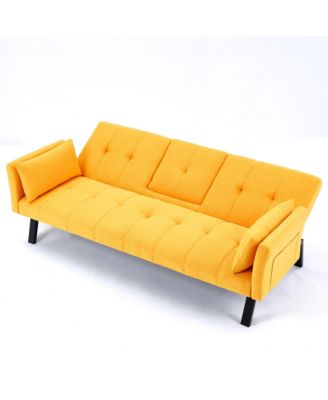 Streamdale 70" Cotton Linen Sofa Bed- Foldable, Cup Holder, Side Storage