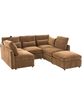 Modern Sectional Sofa U-shaped Couch w/ Ottoman, USB & Phone Holder