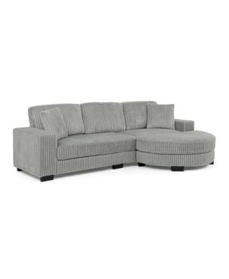Corduroy Tufted Sleeper Sectional Sofa, L-Shaped, Gray